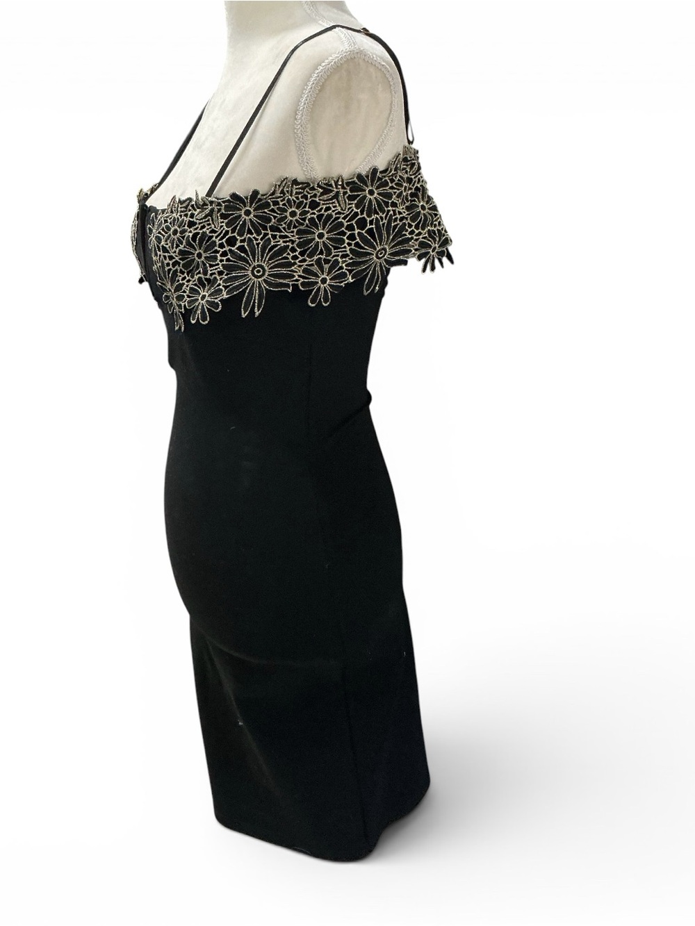 Super Star USA Black Floral Embroidered Bodycon Cocktail Dress – Size Small - Picture 6 of 11